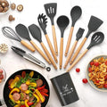 12 PCS Silicone Cooking Utensil Set with Wooden Handles