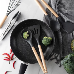 12 PCS Silicone Cooking Utensil Set with Wooden Handles