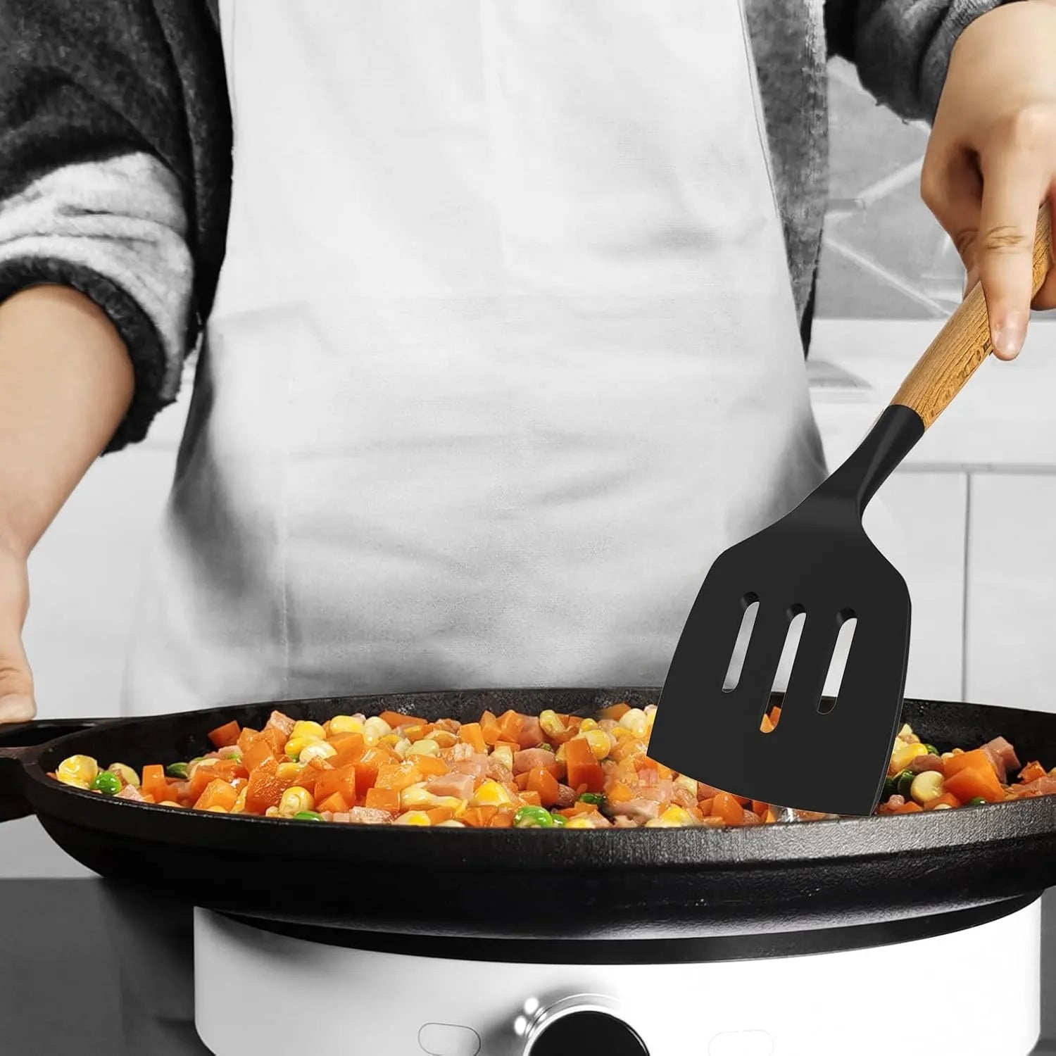 12 PCS Silicone Cooking Utensil Set with Wooden Handles