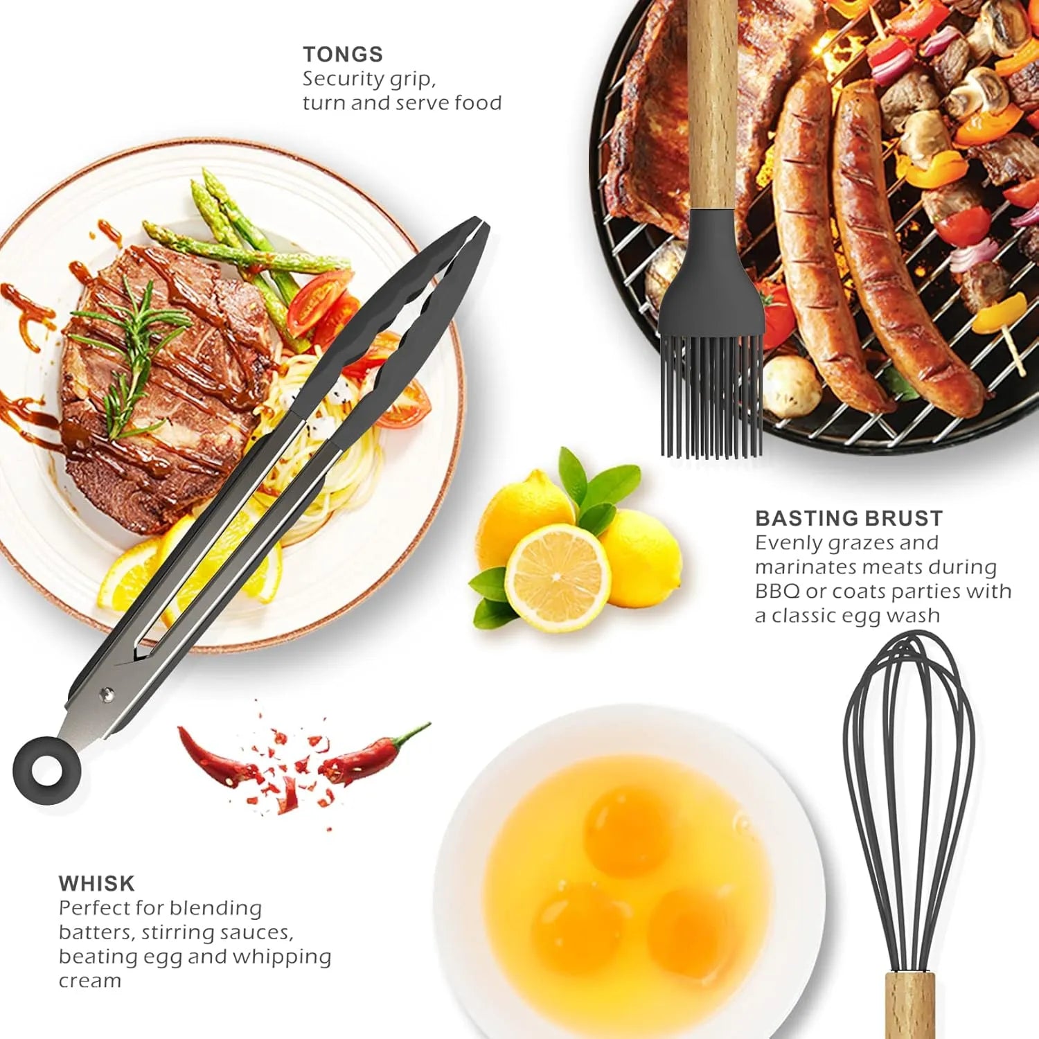 12 PCS Silicone Cooking Utensil Set with Wooden Handles